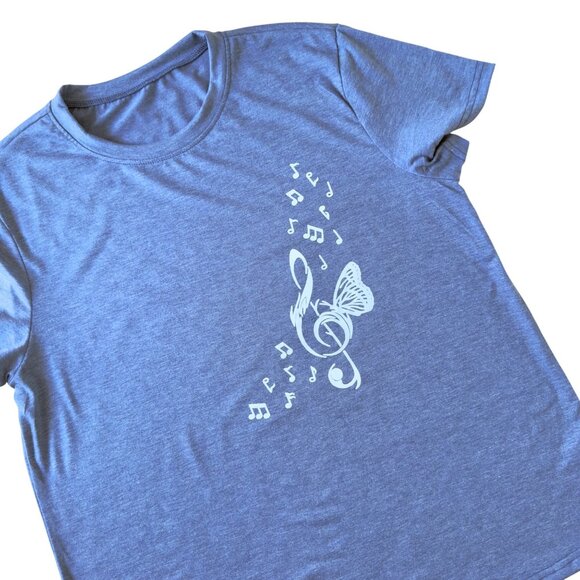 Boutique Tops - Butterfly Treble Clef Graphic Tee Size XL Music Notes Blue Short Sleeve Top
